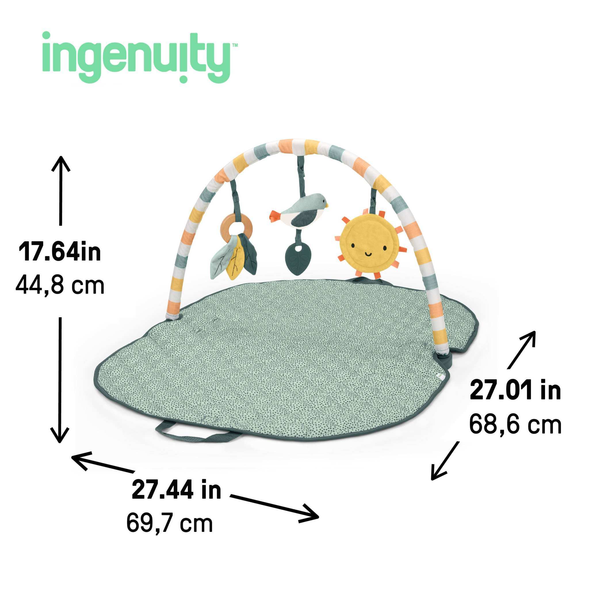 Ingenuity One Bar baby gym with sensory toys, foldable tummy time mat for newborns