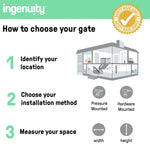 Ingenuity Thruway 60XW Series safety gate with honey oak frame and metal bars