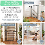 White Summer Extra Tall & Wide Baby and Dog Gate with decorative arch and pressure mount system for doorways and stairs safety