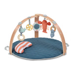 Ingenuity Cozy Spot Harbor Haven reversible duvet activity gym with plush mat and wooden toy bar for baby play and tummy time