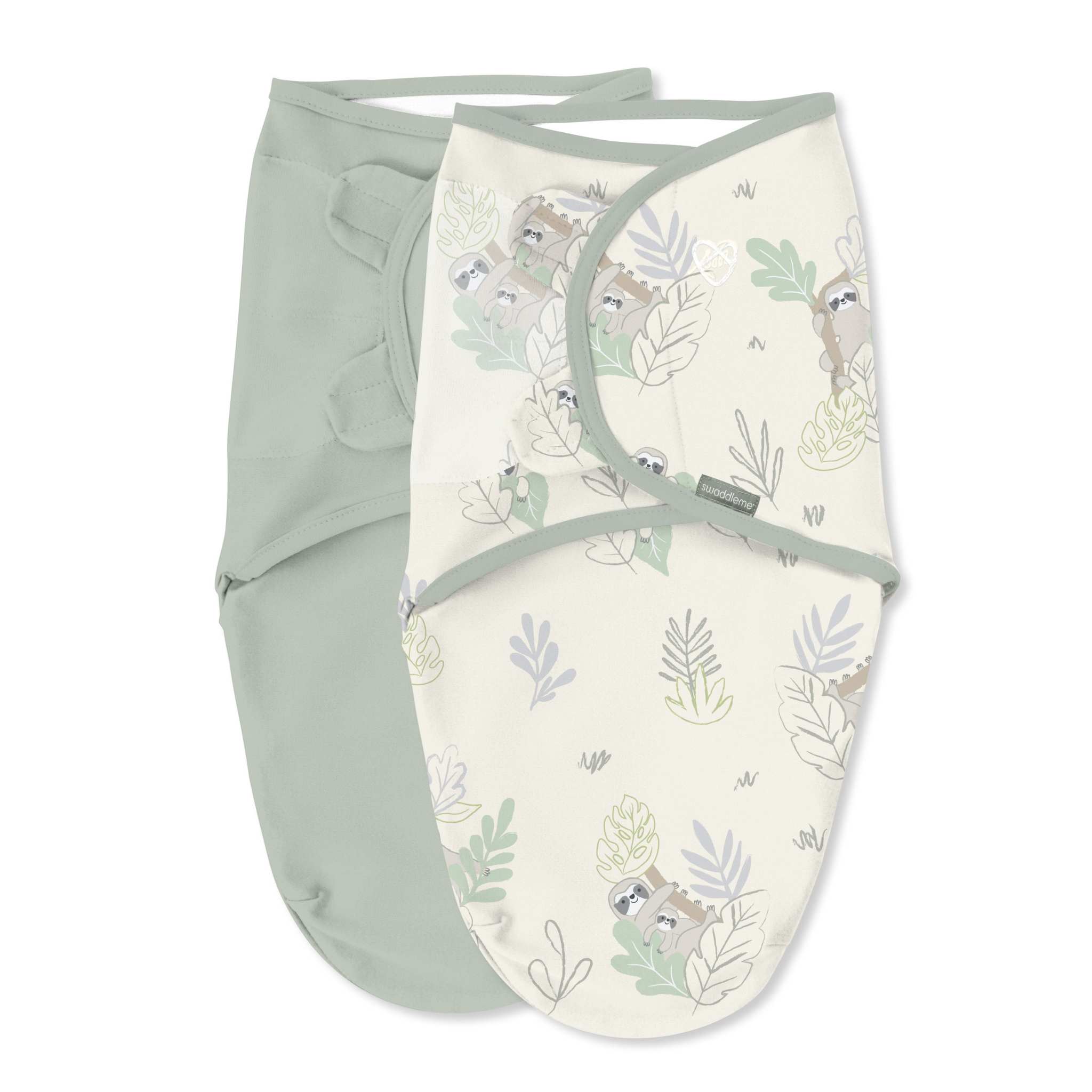 SwaddleMe by Ingenuity Original Swaddle 0-3 months 2-pack with peekaboo sloth design, 100% cotton baby swaddle wraps