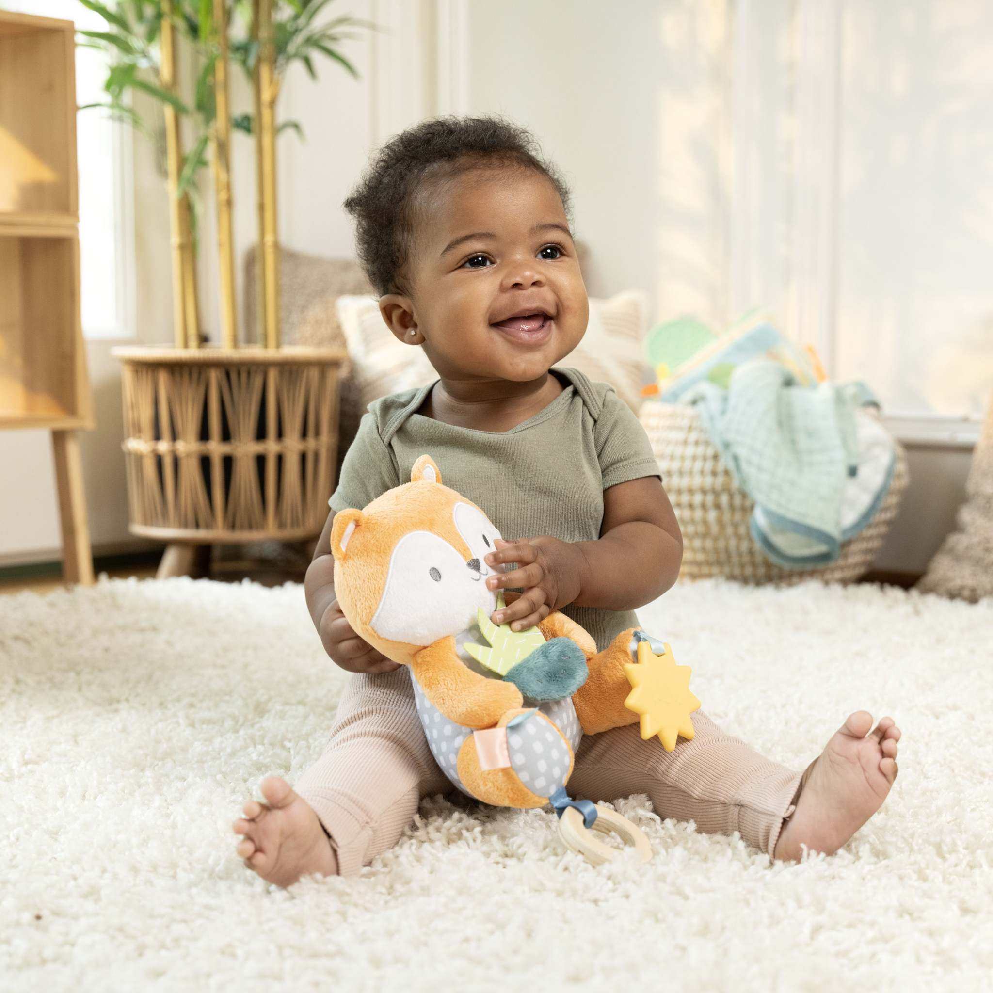 Calm Springs Plush Activity Pal Kitt baby fox toy with soft fabrics and teether
