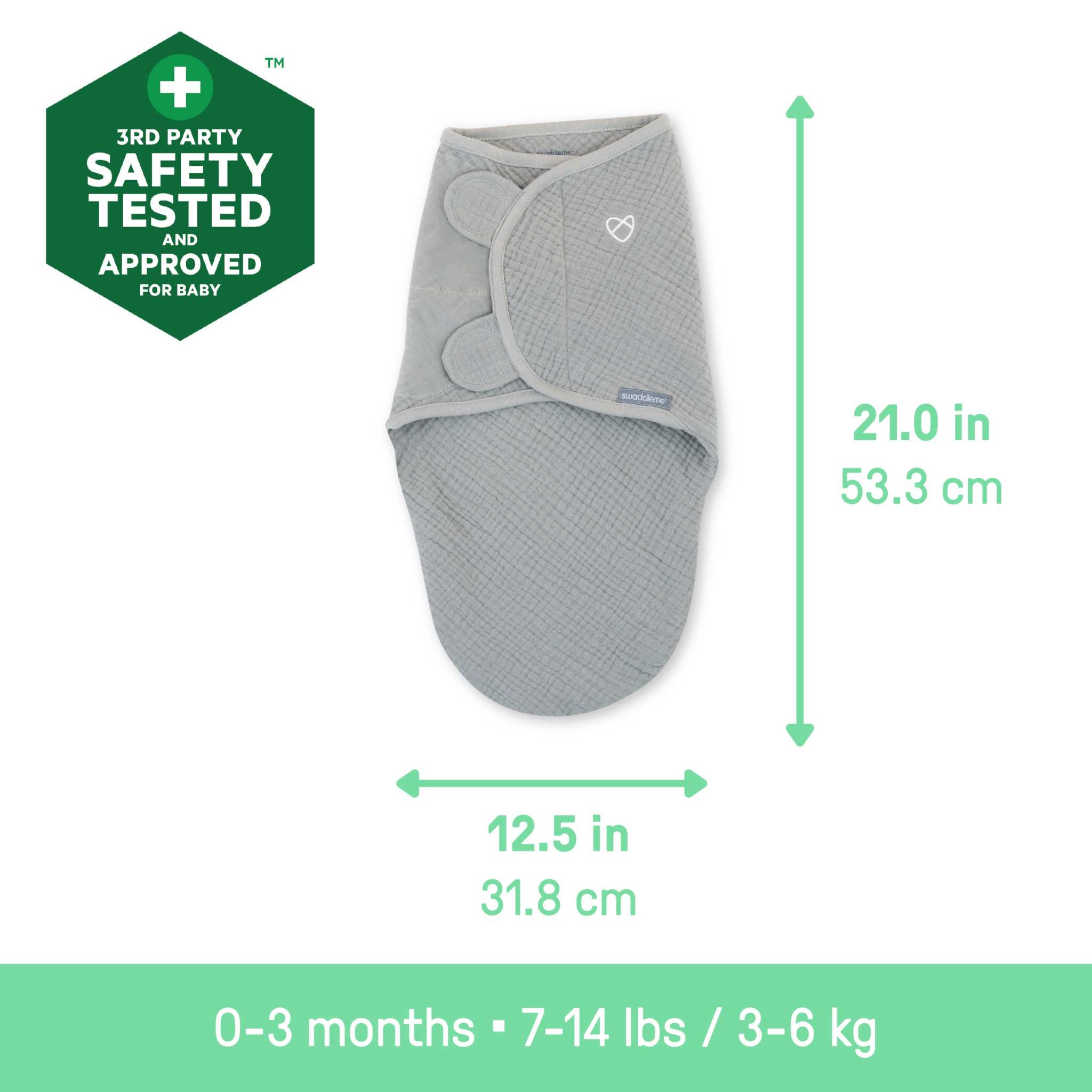 SwaddleMe by Ingenuity muslin baby swaddle for newborns 0-3 months in granite color