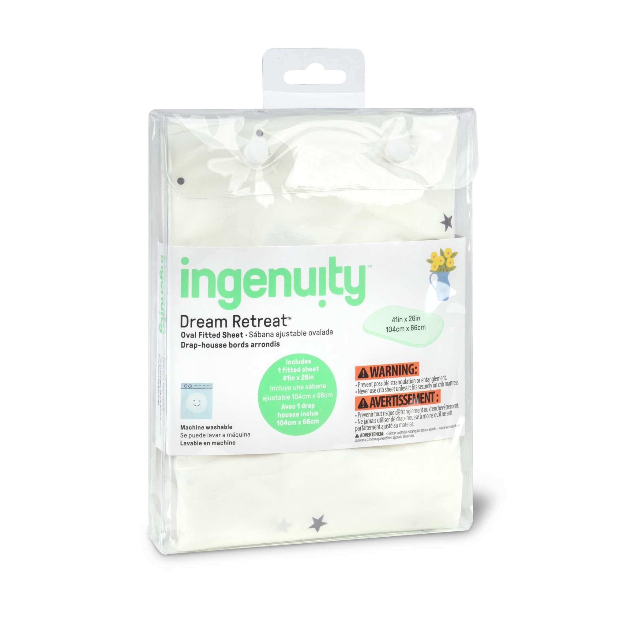 Ingenuity Dream Retreat Oval Fitted Sheet with starlight print for baby portable sleep solution