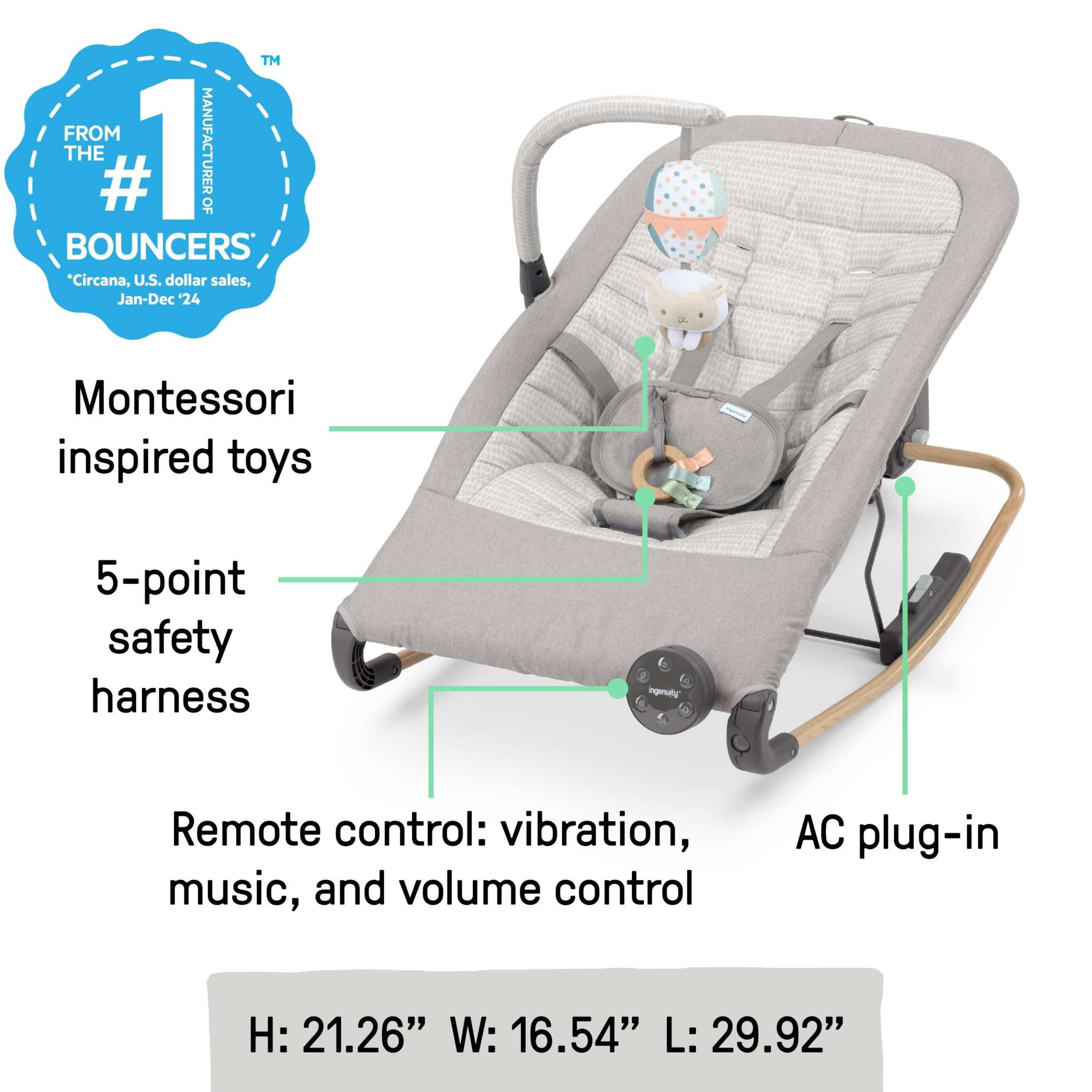 Keep InMotion automatic baby rocking seat with remote and toy bar for 0-6 months