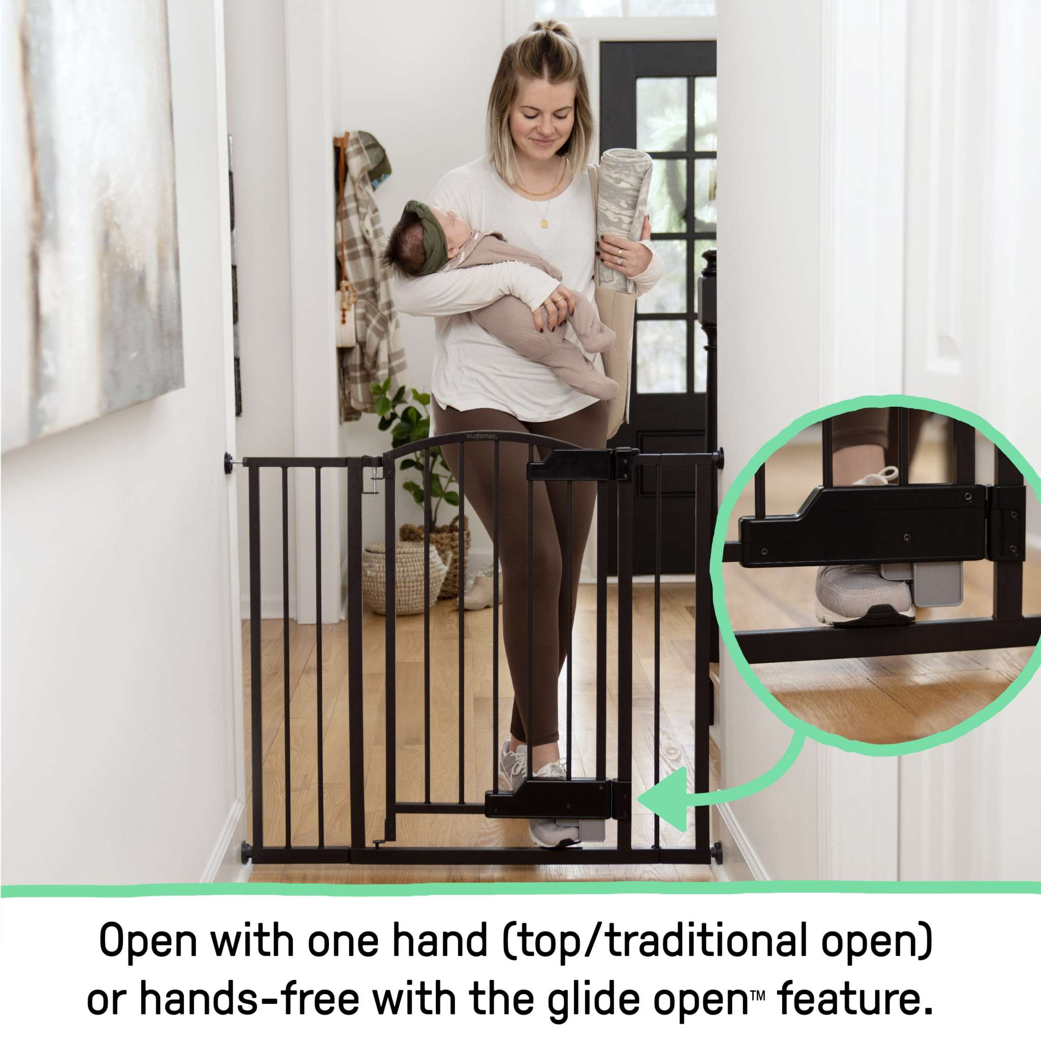 Ingenuity The Thruway 52W Series baby and pet gate with GlideOpen foot pedal, espresso metal finish