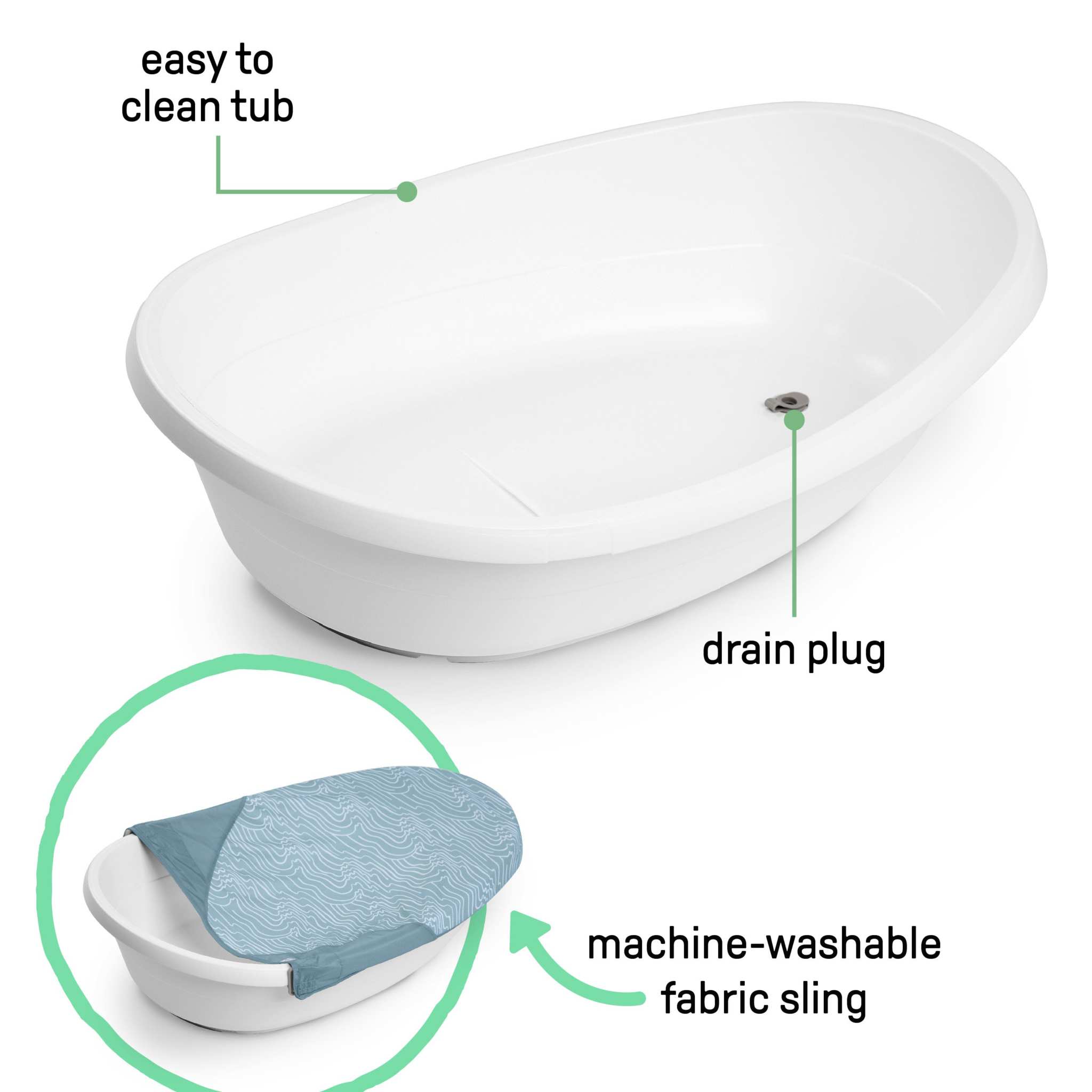 Ingenuity 3-in-1 baby tub with wide sling support for newborn to toddler stages