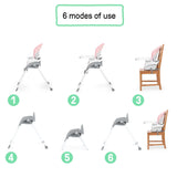 Ingenuity Trio Foldaway 6-in-1 pink baby high chair with adjustable footrest and removable tray for easy cleaning