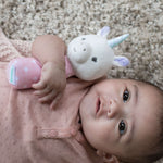 Ingenuity Premium Soft Plush Shimmy the Unicorn handheld rattle for baby grasping skills