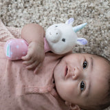 Ingenuity Premium Soft Plush Shimmy the Unicorn handheld rattle for baby grasping skills