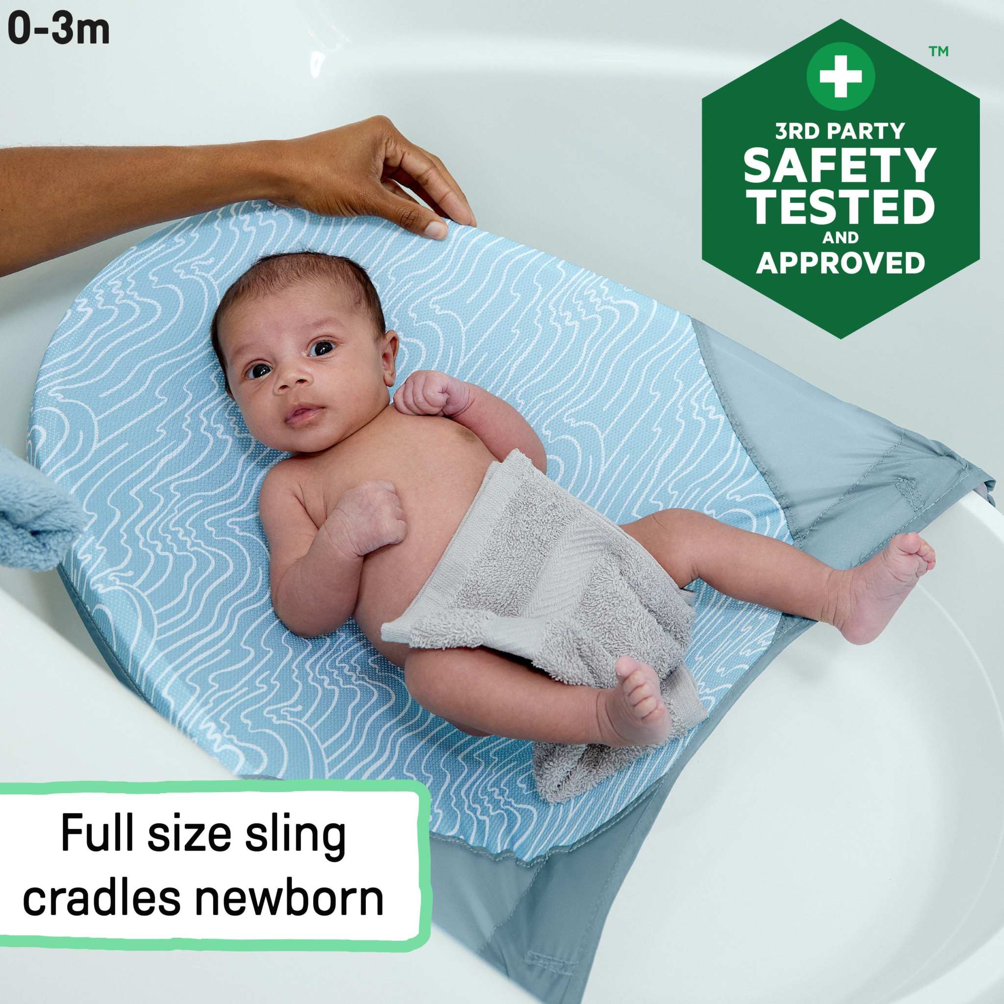 Ingenuity Full Comfort 3-in-1 baby tub with adjustable sling for newborn to toddler use