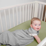 SwaddleMe by Ingenuity Muslin Night Sack Sleeper in moss green for babies 3-18 months with 100% cotton breathable fabric and zipper opening