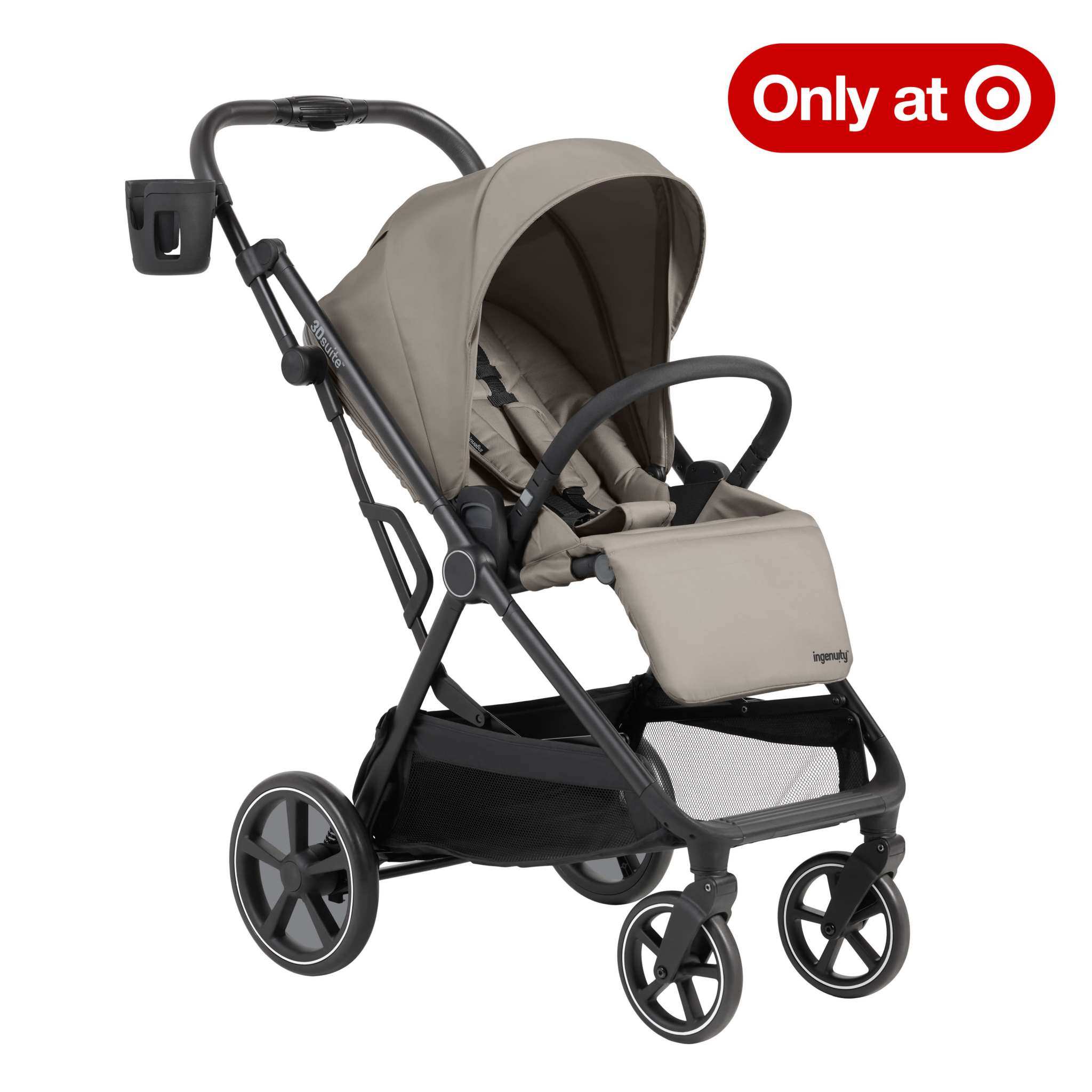 Ingenuity 3DSuite Modular Stroller with reversible seat, one-hand fold, large storage basket, and car seat compatibility in cashew color