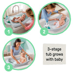 Ingenuity Comfy Clean Deluxe newborn to toddler bather with fabric sling and parent assist tray