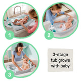 Ingenuity Comfy Clean Deluxe newborn to toddler bather with fabric sling and parent assist tray