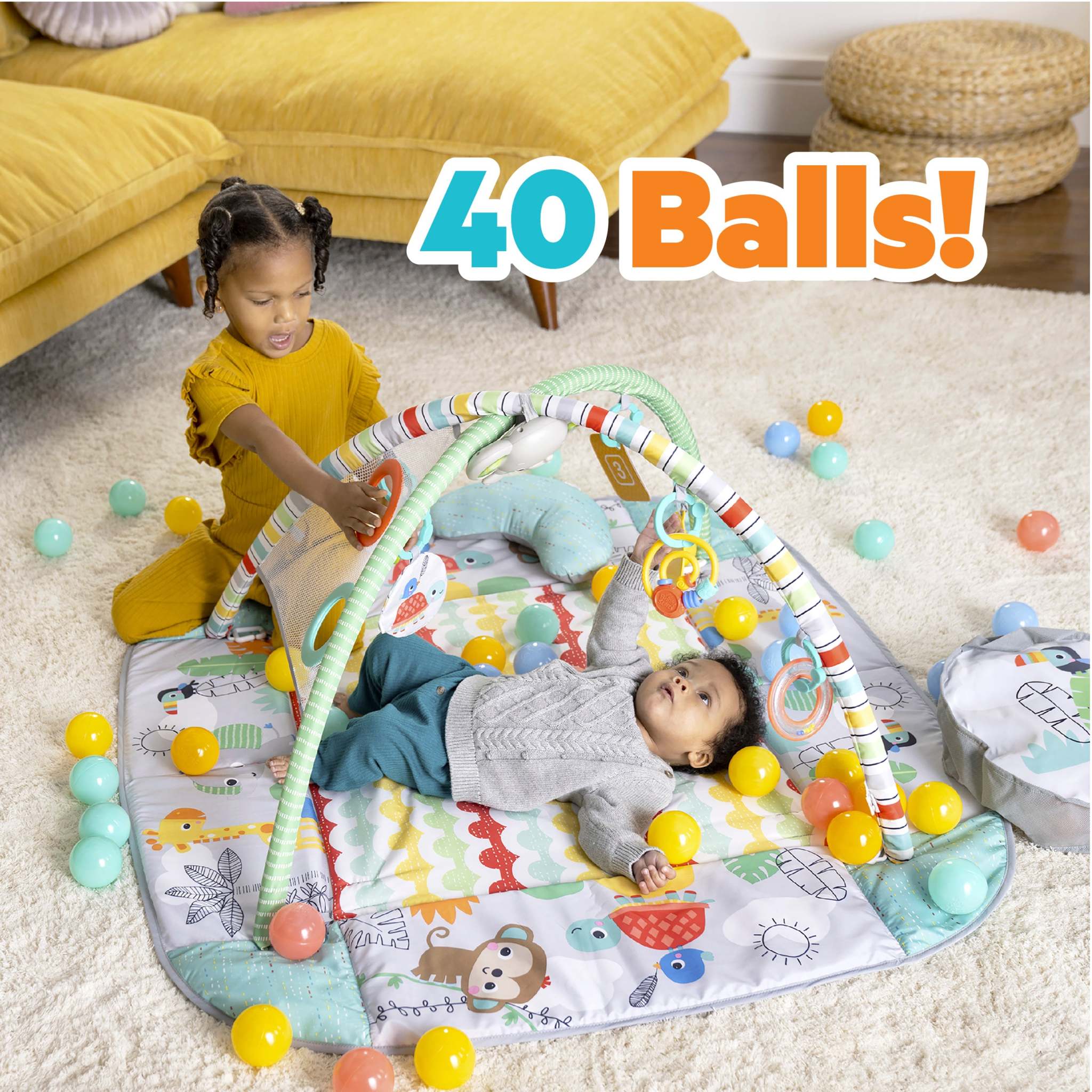 5-in-1 Your Way Ball Play Activity Gym and Ball Pit with tropical design and colorful balls