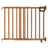 Ingenuity The Stairway 48W Series brown wood safety gate for stairs and hallways with comfort grip handle and locking indicator