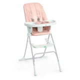 Ingenuity Sun Valley Compact Folding High Chair in pink with adjustable tray and 5-point harness