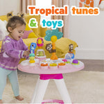 Around We Go 2-in-1 Walk-Around Activity Center & Table in Tropic Coral with interactive tropical toys and music