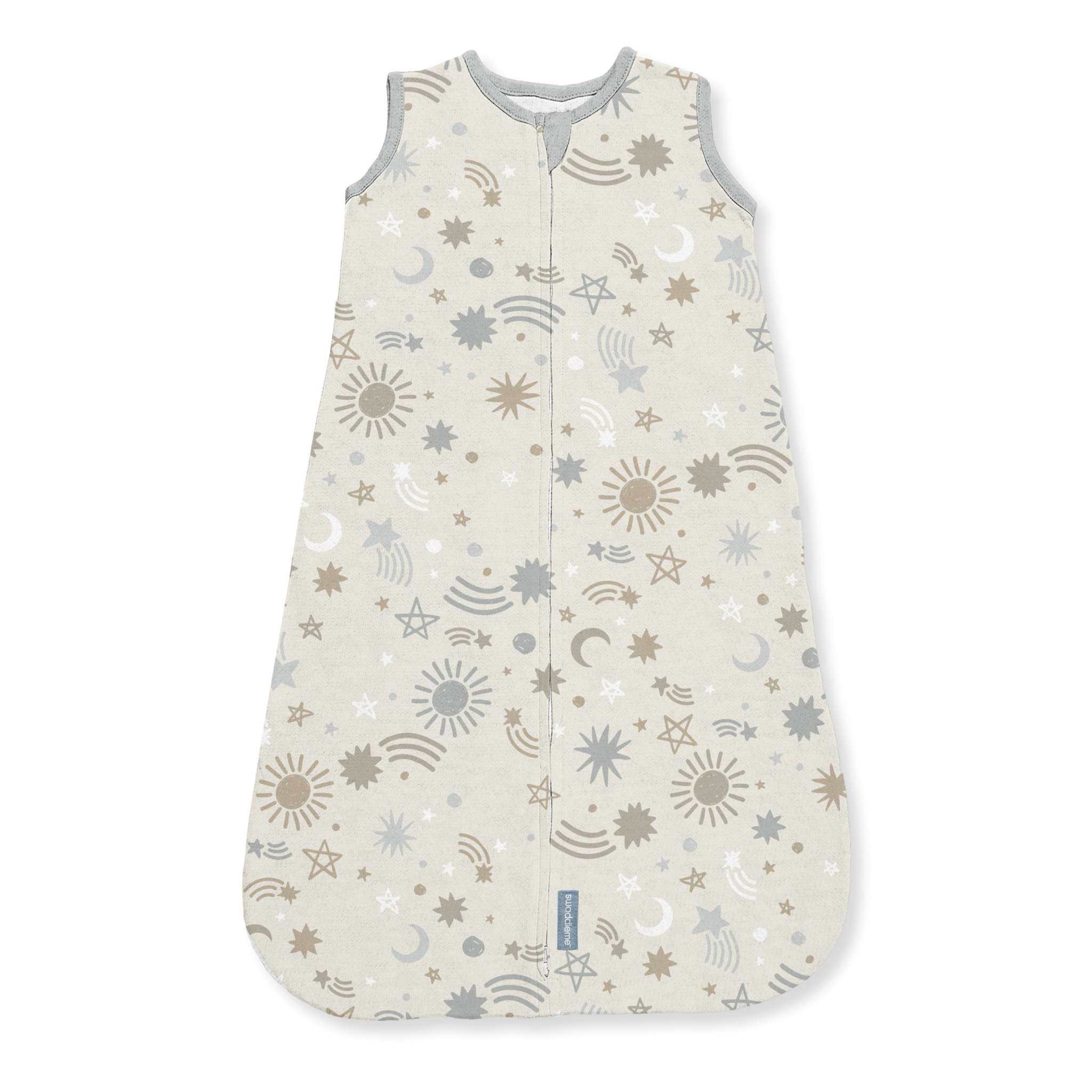 SwaddleMe by Ingenuity baby night sack sleeper in celestial dance print for 0-3 months, 100% cotton wearable blanket with 2-way zipper and cozy design