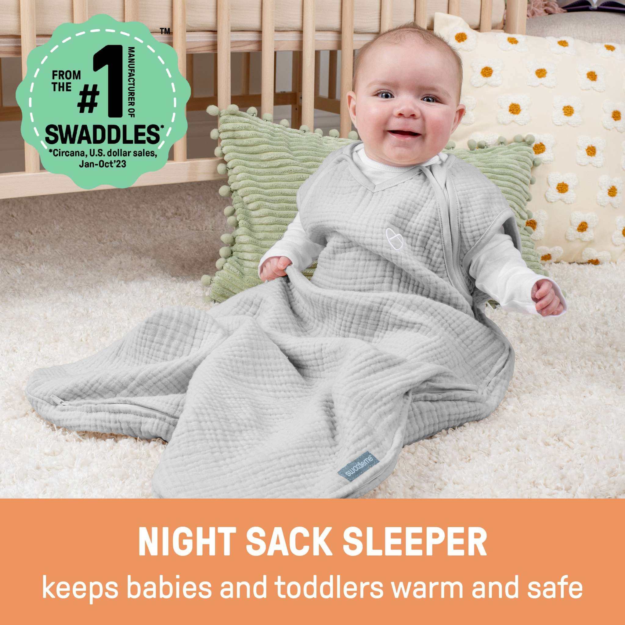 Heather grey SwaddleMe by Ingenuity Night Sack Sleeper for babies 3-18 months with zipper and hip-healthy design