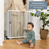 Summer by Ingenuity white metal safety gate for stairs and doorways, 28" tall, fits 28-42" openings, easy one-hand operation with locking indicator and no-threshold design