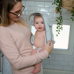 Ingenuity Clean & Cuddly hooded baby towel with elephant design and 6-pack terry washcloth set with colorful prints