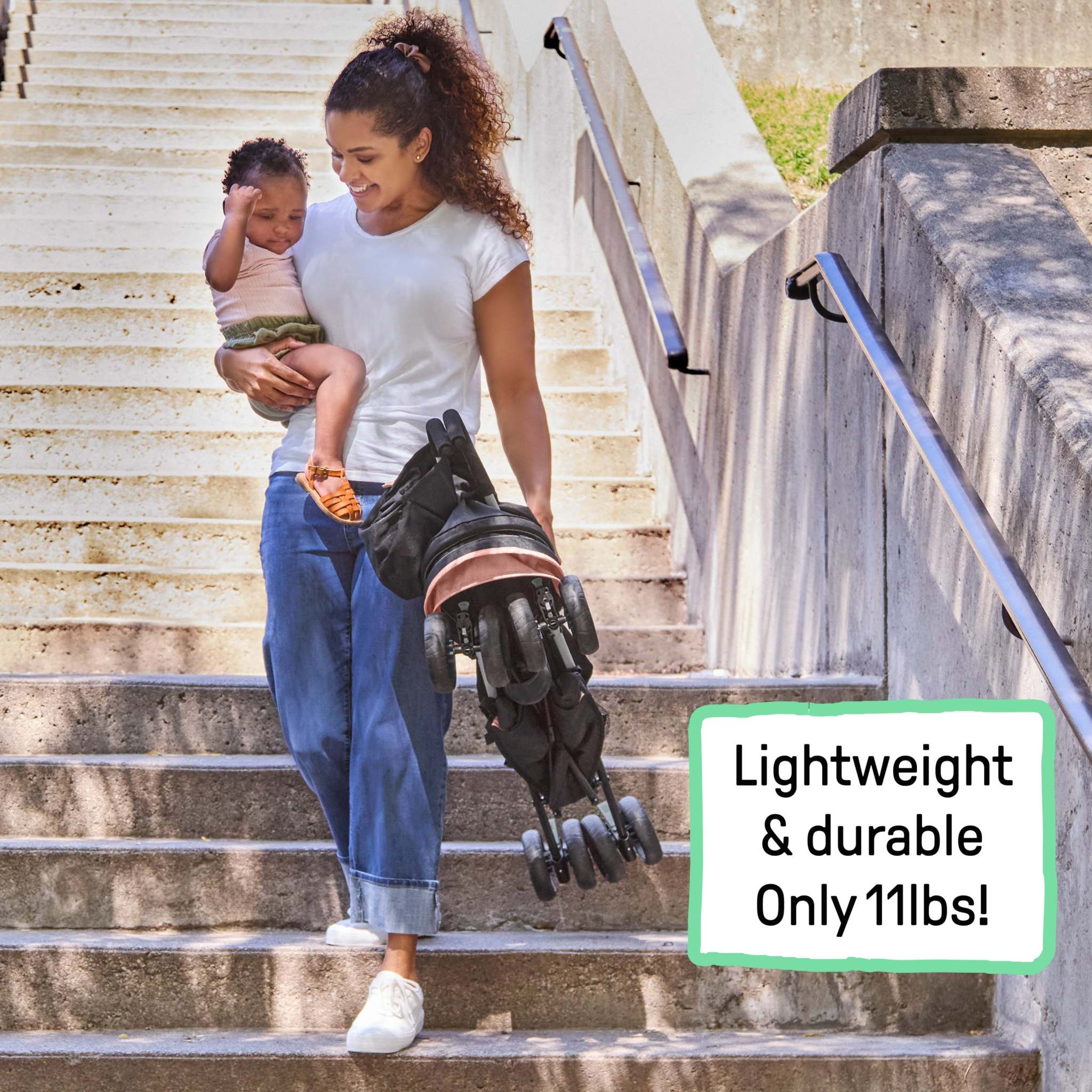 Ingenuity 3D Mini Convenience Stroller in dusty rose with lightweight steel frame and multi-position recline