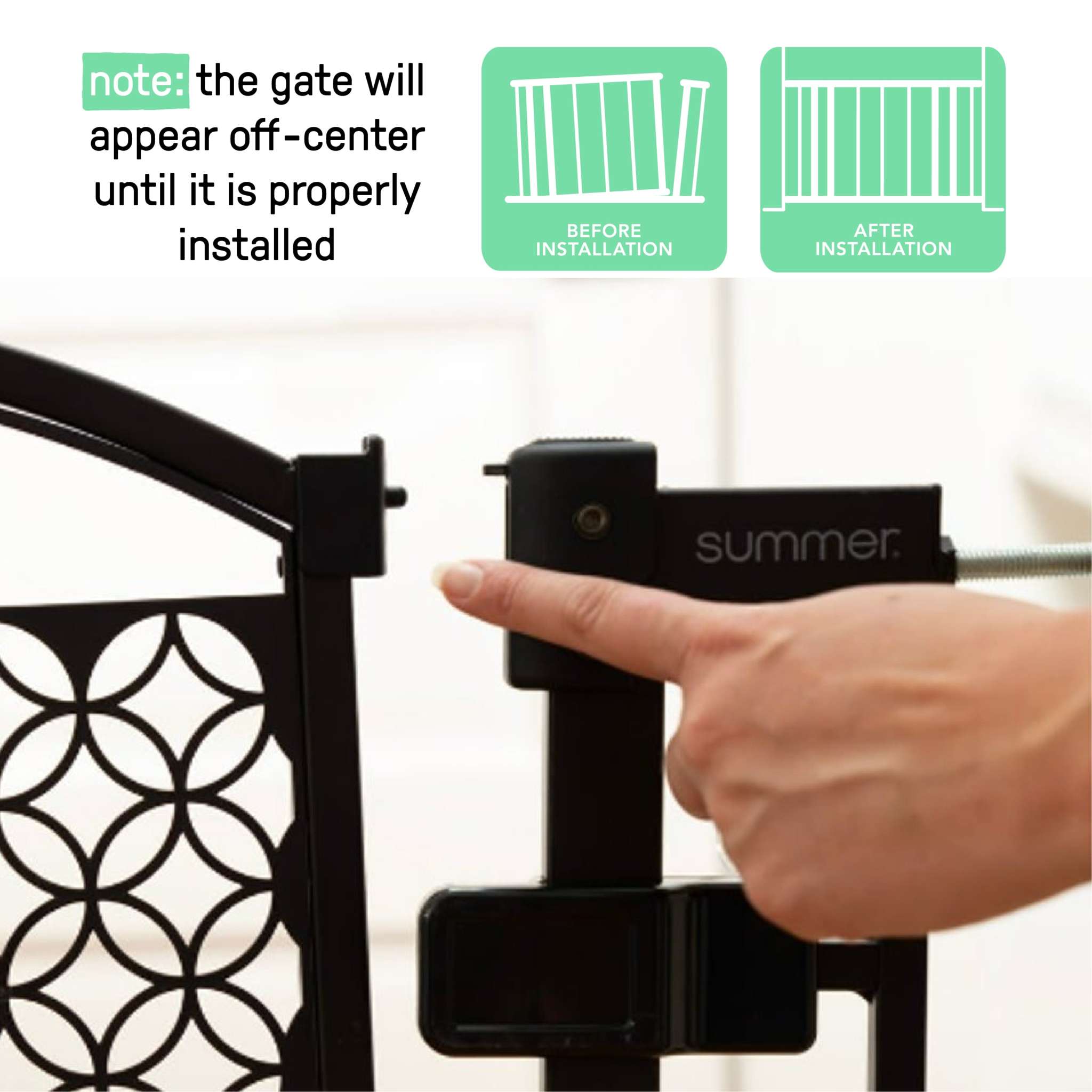 Summer Extra Tall & Wide Baby and Dog Gate white metal safety gate with decorative arch, pressure mount system, and swinging door for securing babies and pets