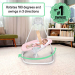 Ingenuity SimpleComfort compact soothing swing with rotating toy bar and seat in chambray