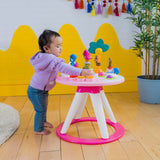 Around We Go 2-in-1 Walk-Around Activity Center & Table in Tropic Coral with interactive tropical toys and music