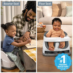 Ingenuity Baby Base 2-in-1™ Seat in Slate attached to a dining chair with removable tray and foam insert for baby and toddler use