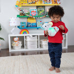 Hug-a-bye Baby soft elephant toy with musical lights and tactile features for infants