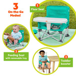 Bright Starts Pop ‘N Sit portable booster seat in teal with removable tray and carrying bag