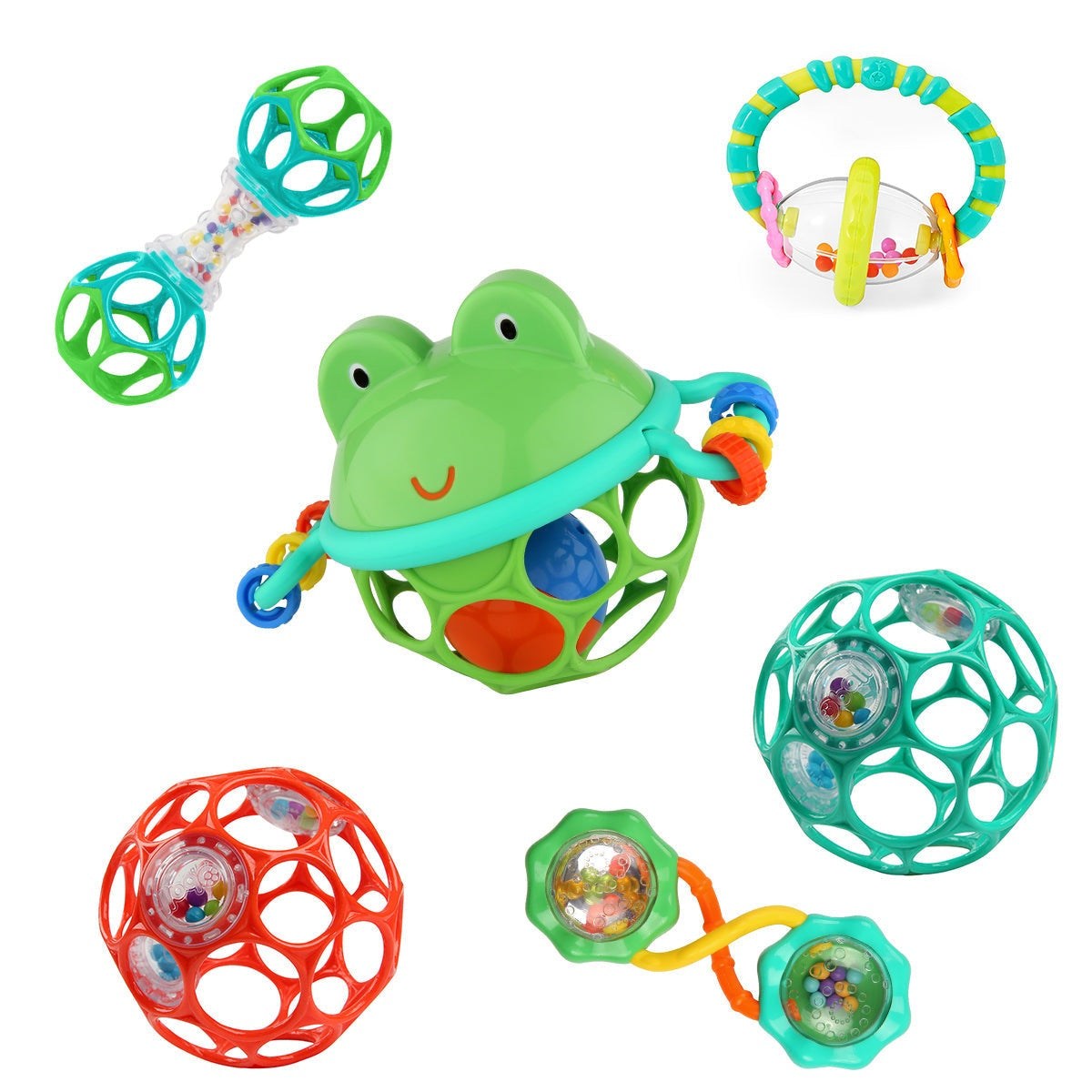 Bright Starts Little Shakers 6-piece baby rattles and teethers gift set with flexible, easy-grip toys for ages 3 to 36 months