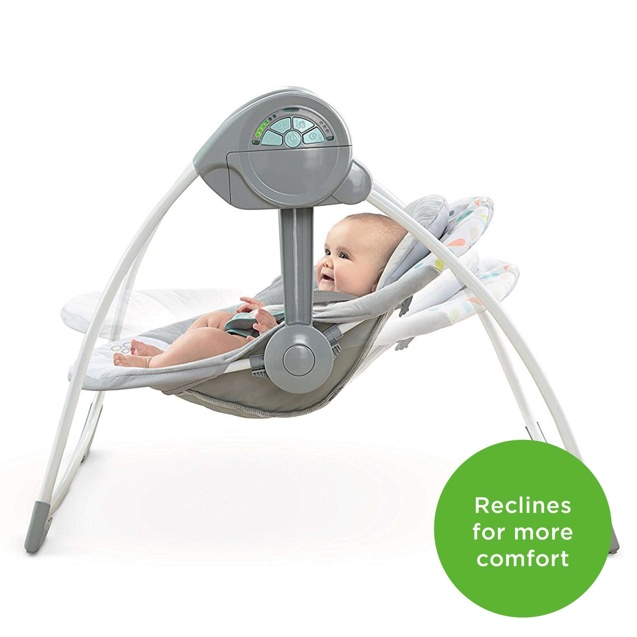 Comfort 2 Go Portable Swing in Fanciful Forest design with plush toys and soothing melodies for baby comfort and safety