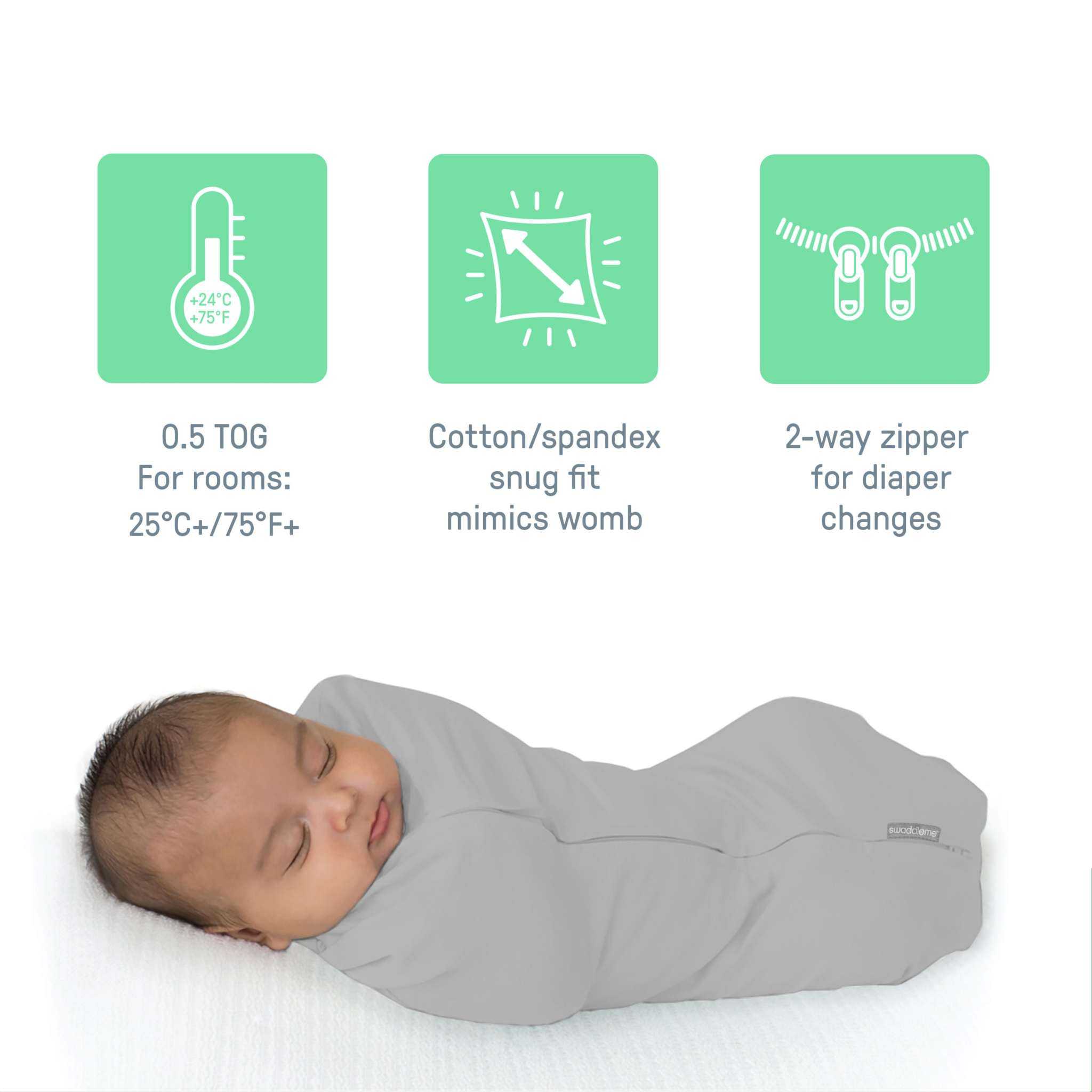 SwaddleMe by Ingenuity newborn swaddle pod in Sweet Blossoms pattern with two-way zipper for easy diaper changes