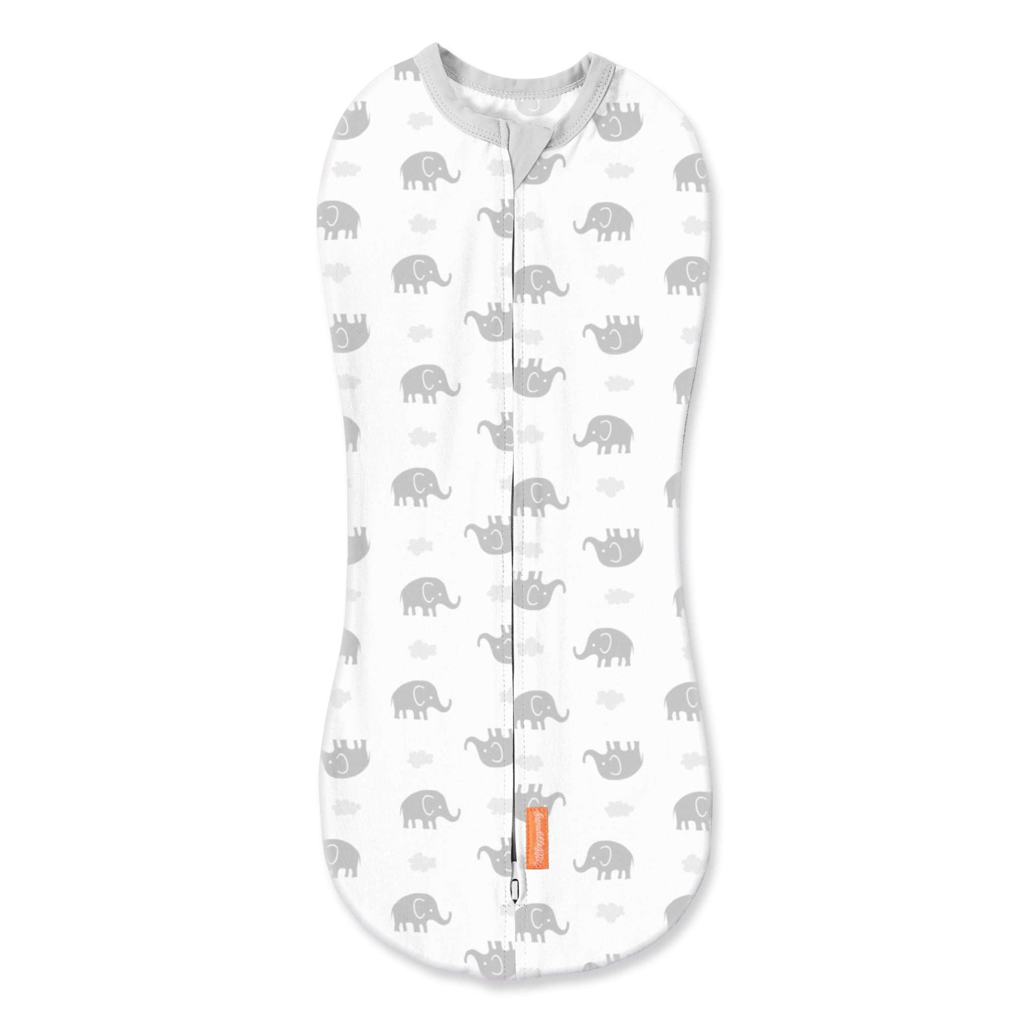 SwaddleMe by Ingenuity Newborn Elephant Skies swaddle pod with two-way zipper for easy diaper changes